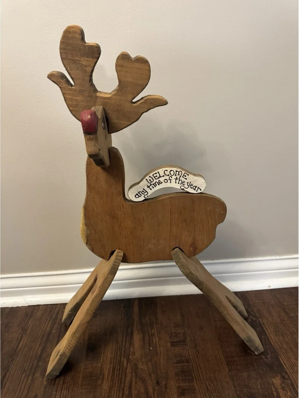 Vintage Wooden Reindeer Handmade With Sign Christmas Wood Puzzle With Extra Legs